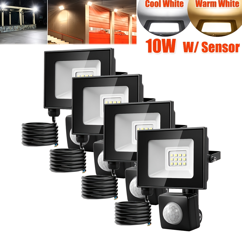 Image of 4pcs 10w Led Floodlight Outdoor Motion Sensor, 10x11x2.7cm Led Sensor Security Light, Led Flood Light, Cool White/warm White, Adjustable 180° Bracket, For Garden, Garage, Yard, Backyard, Workshop