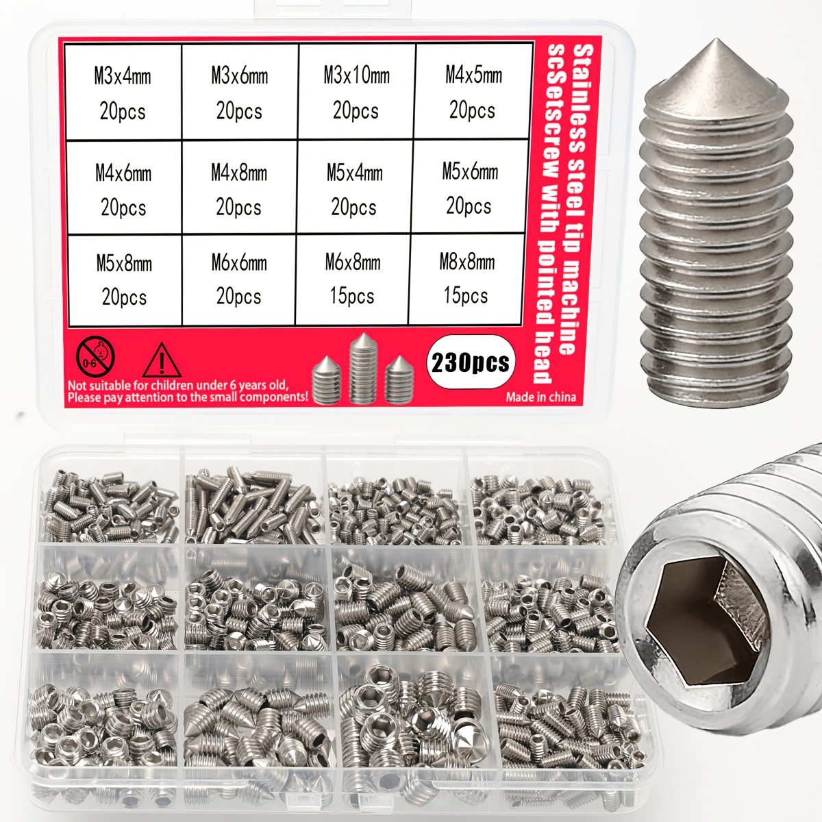 Image of 230pcs Stainless Steel Hex Head Screws - Endless Screws, Cup- Screws, Screws For Handles, Concealing Parts, Safe, Secure, And Aesthetically . Screws, Assembler Screws
