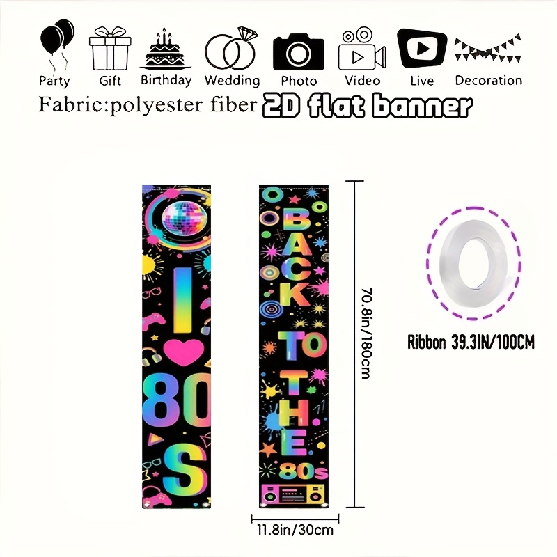 TEMU 2D Plat, Bannière 2D Plate - Décoration Rétro Années 80 " aux Années 80" & "J'adore ", Design Néon pour Fêtes et Bars, Matériau Léger, Pas