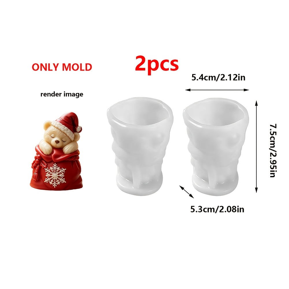 TEMU 2pcs Set Christmas Gift Bag Little Bear Silicone Mold Epoxy Resin Plaster Candle, Cute And With Snowflake Relief And Santa Hat, Detailed Little