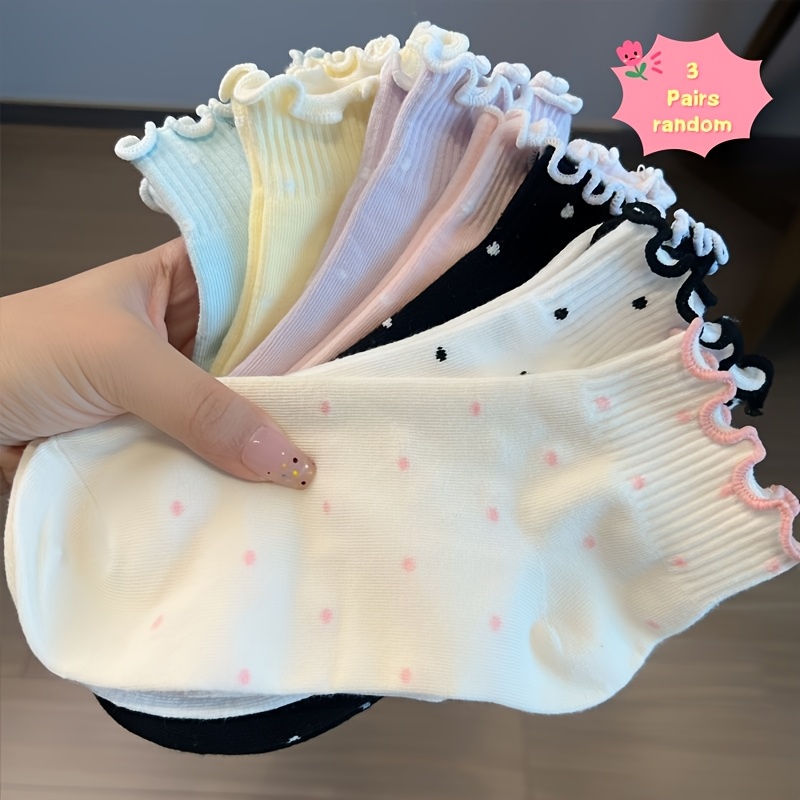 TEMU 3-pair Random Trendy Short Cute Low-cut Breathable Socks
