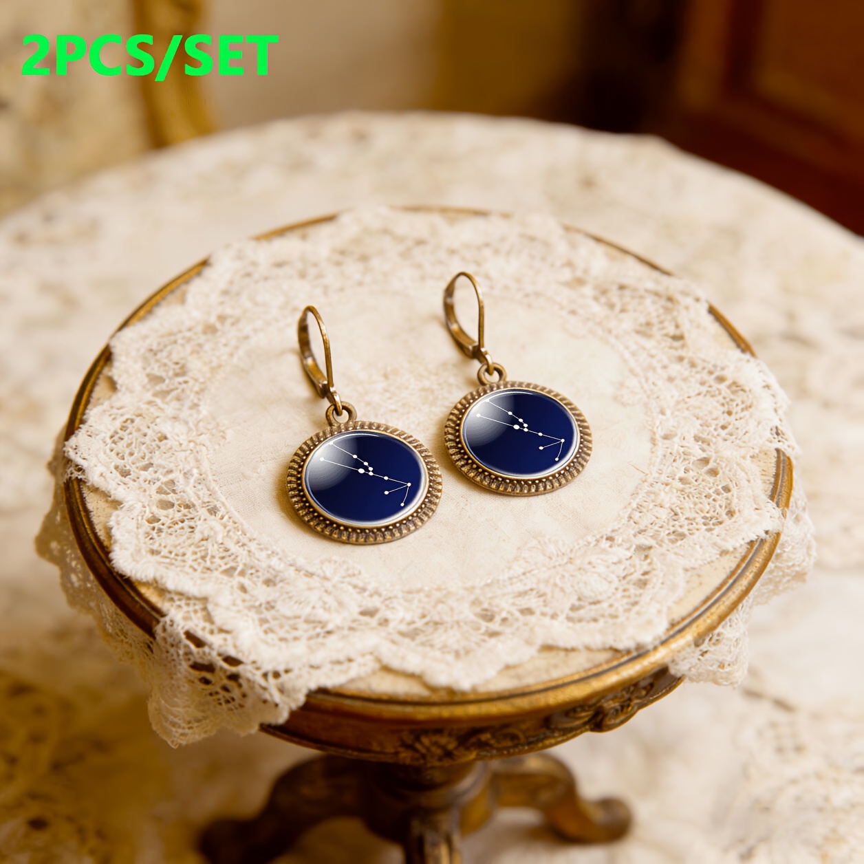 2pc Constellation Pattern Blue Pendant Earrings Set