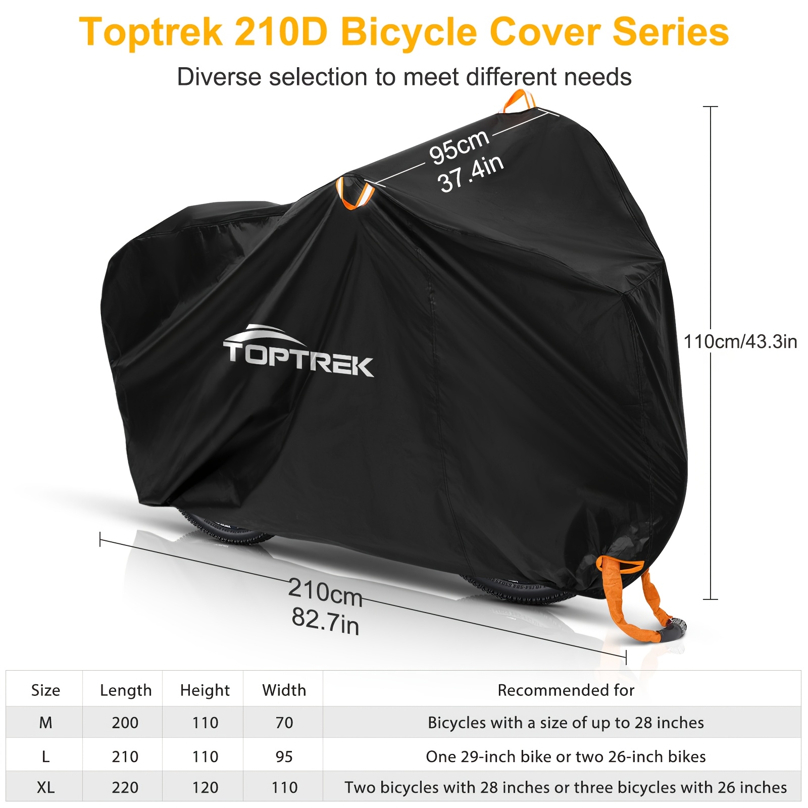 TEMU TOPTREK 210D Oxford Fietshoes, Fietshoes met Scheur- en Slijtvastheid, Oranje Reflecterende Oren en Antidiefstalslotgaten, Geschikt voor Eén,
