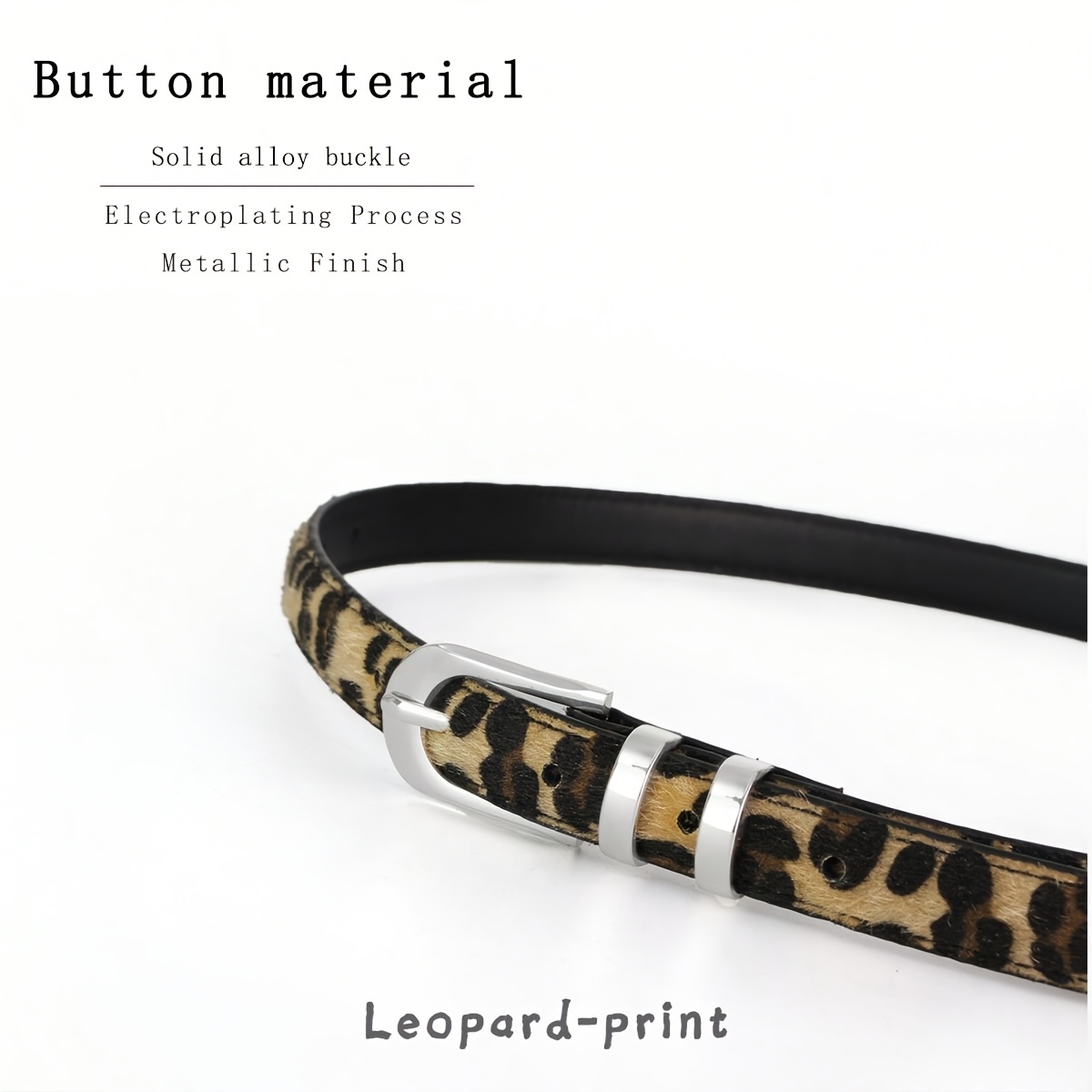 Women's Casual Leopard Print PU Belt with Silvery Square Buckle