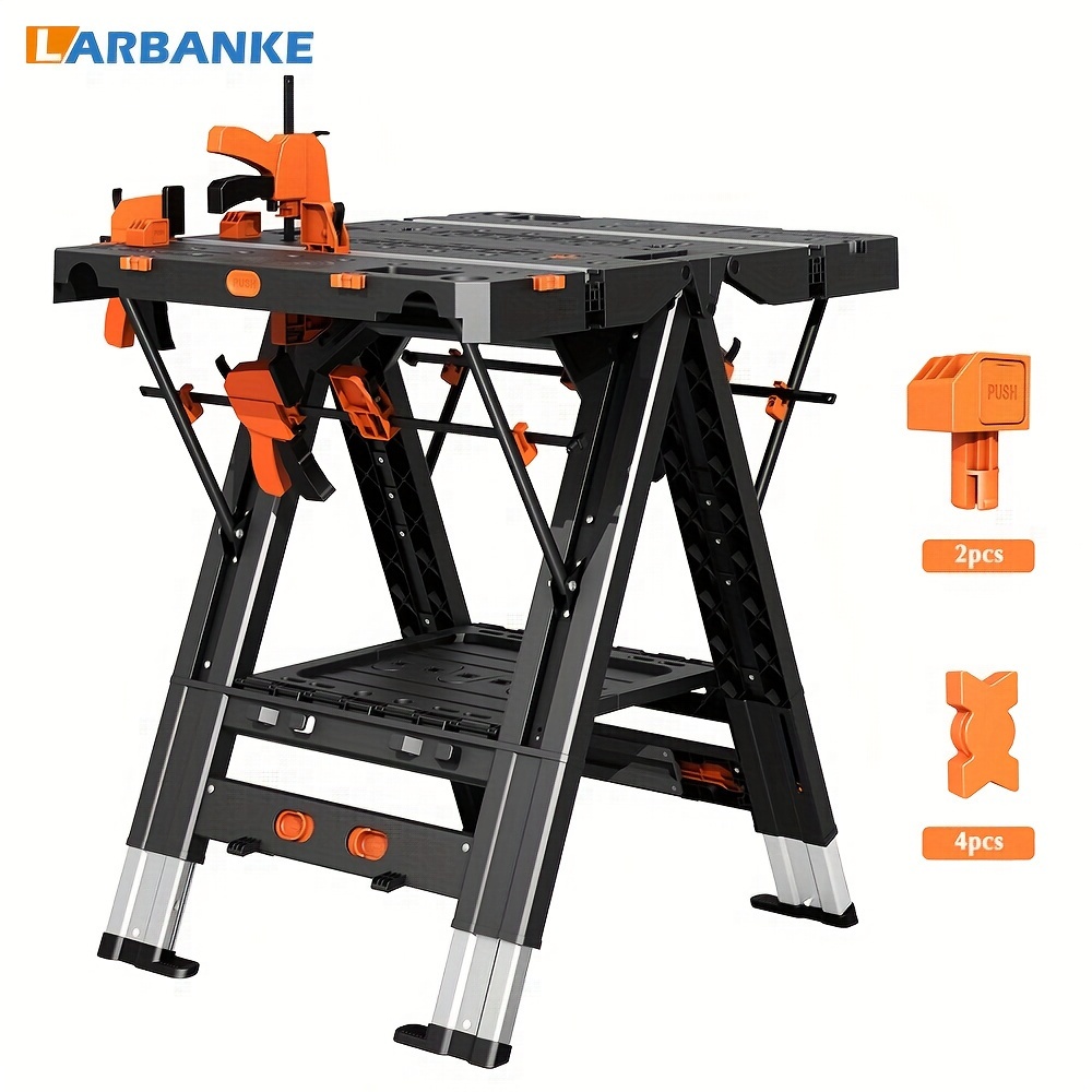 

Folding Workbench, 2-in-1 Waterproof Portable Folding Work Table, 31" W X 25" D X 32" H Workbench, Height-adjustable Work Table With 4 Woodworking Clamps, 4 Connecting Blocks, 2 Limit Blocks