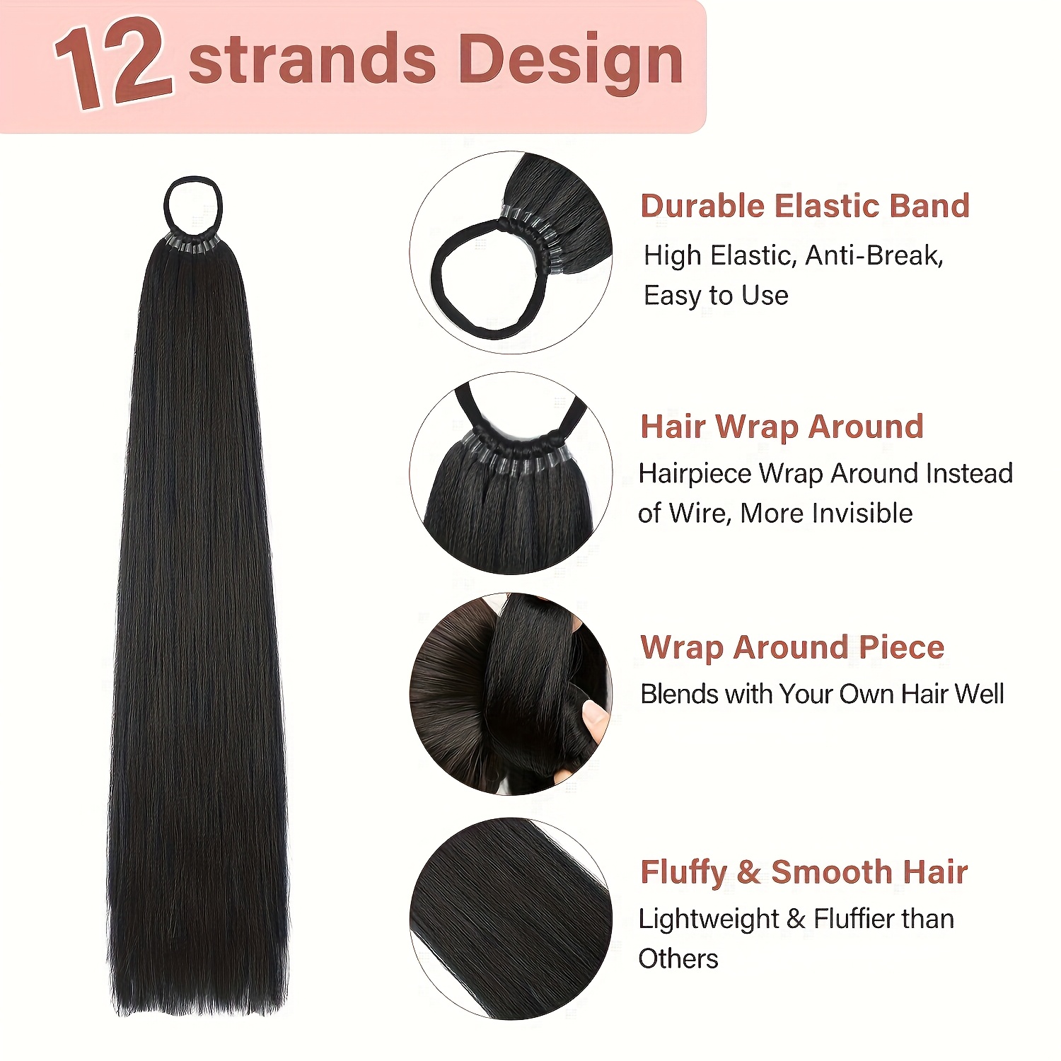   34 straight synthetic ponytail extension for women   durable high temperature fiber hairpiece for   black ponytail hair extensions versatile hairpiece natural look hairpiece synthetic hair fiber details 3