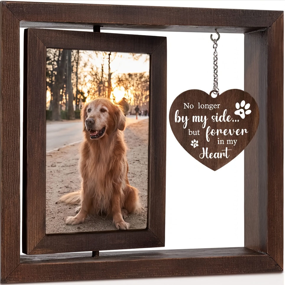 

1pc Wooden Pet Photo Frame With Rotating Heart Pendant, Blank Pet Memorial & Funeral Keepsake, Dog Display