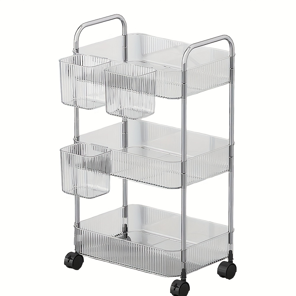 TEMU 1 chariot transparent de petit format , étagère de rangement mobile multifonctionnelle pour , organisateur de cosmétiques, étagère de rangement