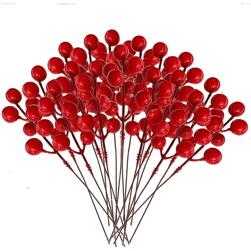 TEMU 36-pack Vibrant Red Artificial Berry Branches - 7.87-inch Christmas Tree Twigs, Suitable For Christmas Trees, Crafts, Wreaths, And Decorations,