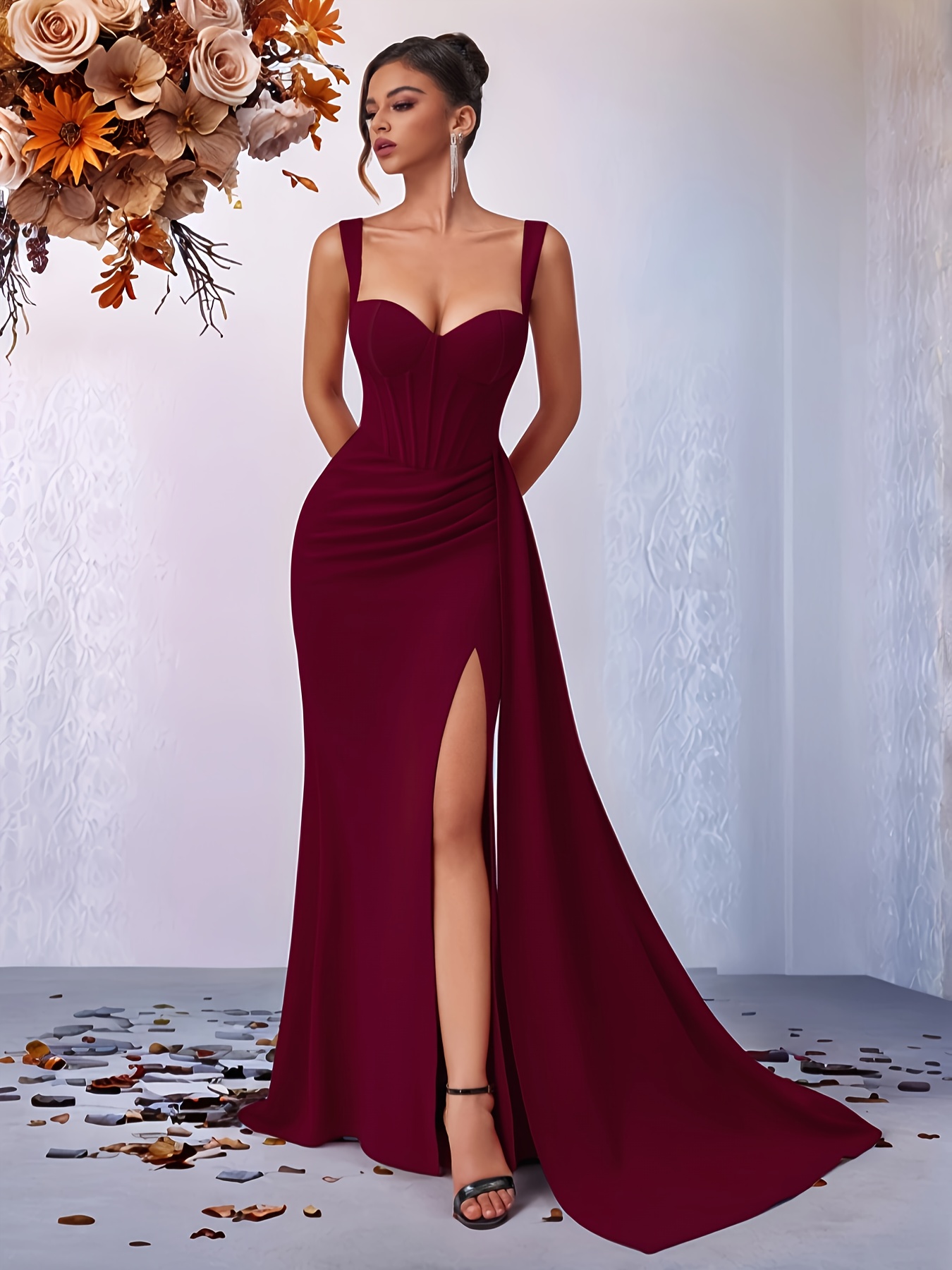 wide strap sweetheart neckline waist length long scarf front - Temu  Mauritius