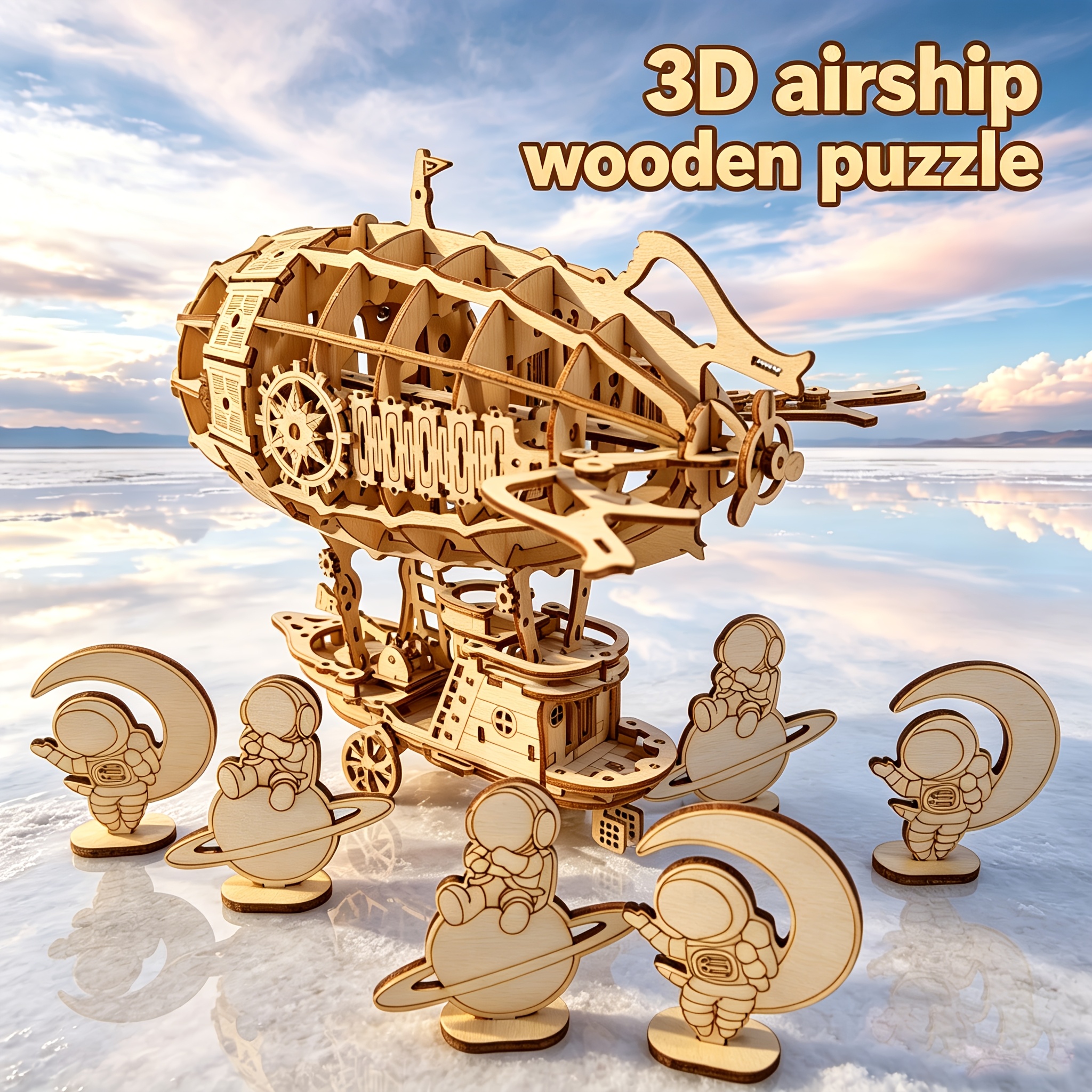 3D Steampunk Airship Wooden Puzzle, Airship Model