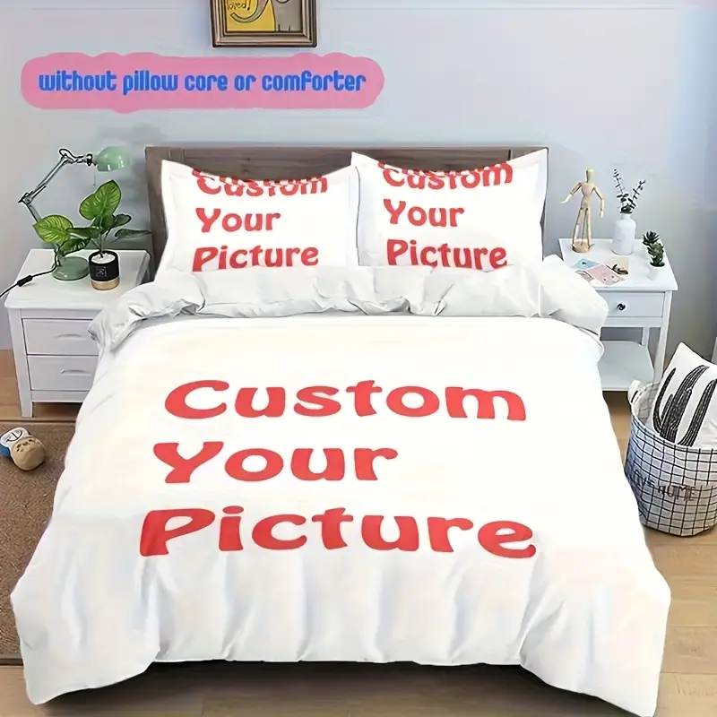custom 3pcs bedding set with personalized photo 1 duvet cover and 2 pillowcases soft breathable polyester down er cover and pillowcase zipper closure machine washable suitable for bedroom or Product details 2