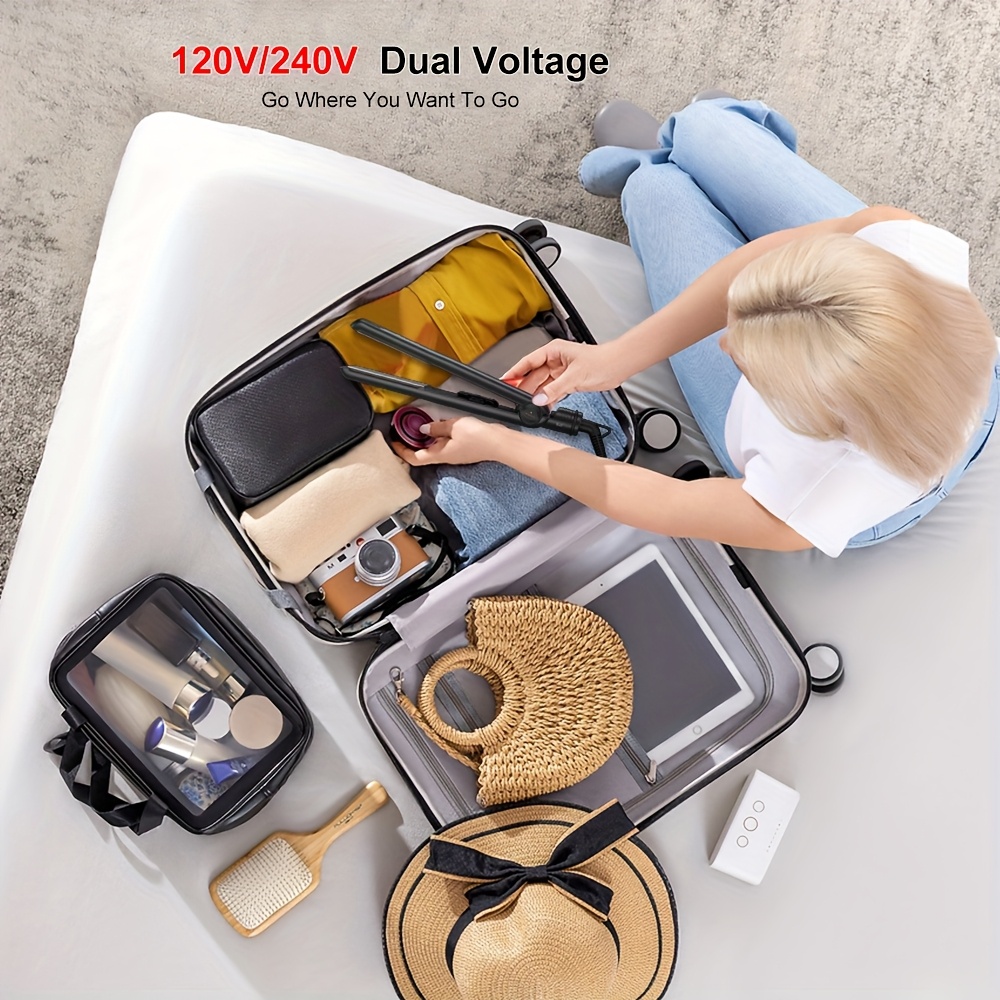 TEMU Plates de fixation à bulle en titane, fer à lisser professionnel, plaque à lisser de voyage double voltage avec verrouillage de poignée et 2