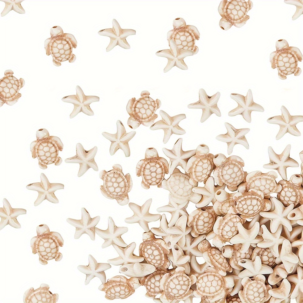 Image of 20/80pcs Creative Marine Animal Turtle Starfish Shape Beads Summer Anklet Bracelet Earrings Keychain Pendant Turquoise Beads Jewelry Additions