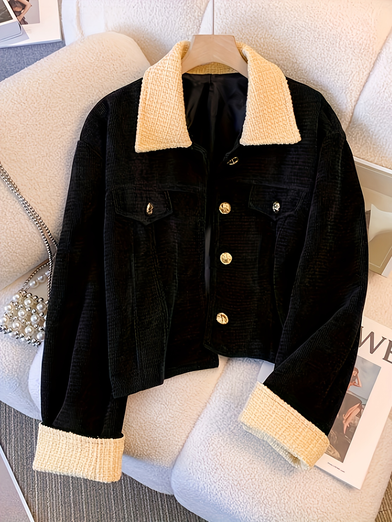 Veste/Manteau Femme En Velours Côtelé Marron - Style Rétro Surdimensionné - Neuf Avec étiquettes
