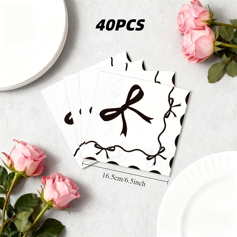 TEMU 20/40pcs Black And White Bow Party Napkins – Perfect For Themed Parties And Everyday Use, Adds Festive Atmosphere, Enhances Event Experience,