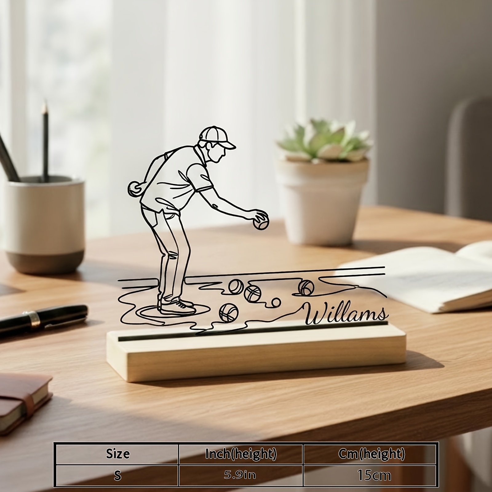 TEMU Decoración de pared 2D, decoración de escritorio personalizada de metal de de de 1 pieza, adorno de metal con personalizado y base de madera,