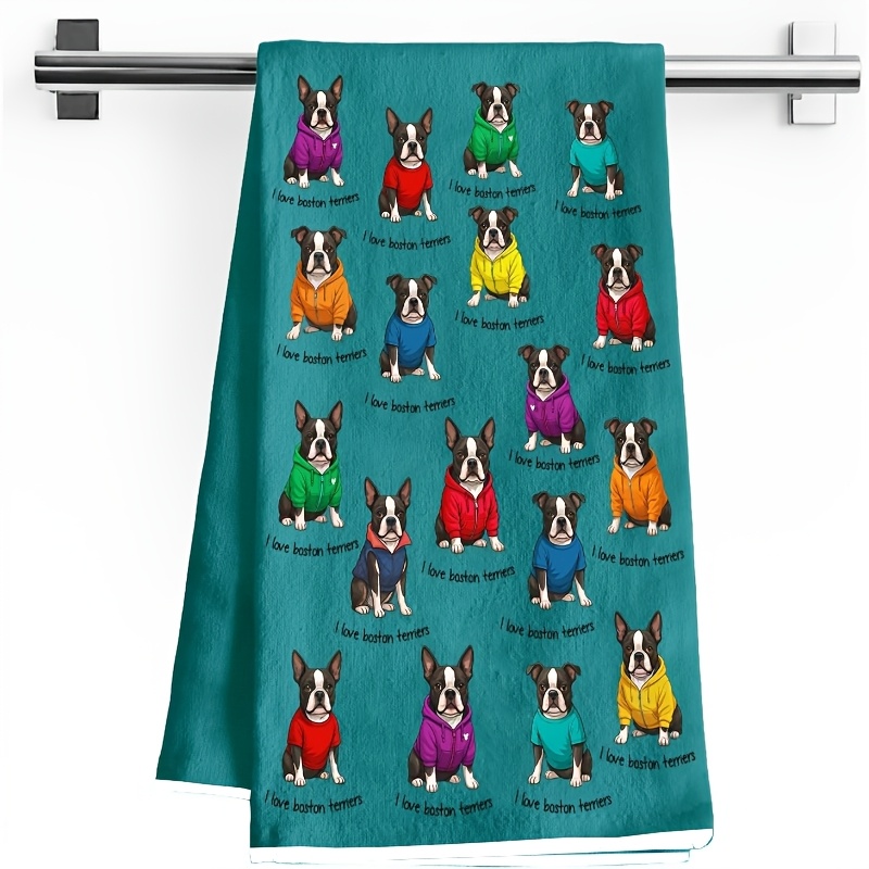 TEMU 1pc 18×26 Inch Boston Terrier Gift For Women, Funny Cute Dog Design Kitchen Towel, Housewarming Dish/tea/dish Cloths For Housewarming Decor
