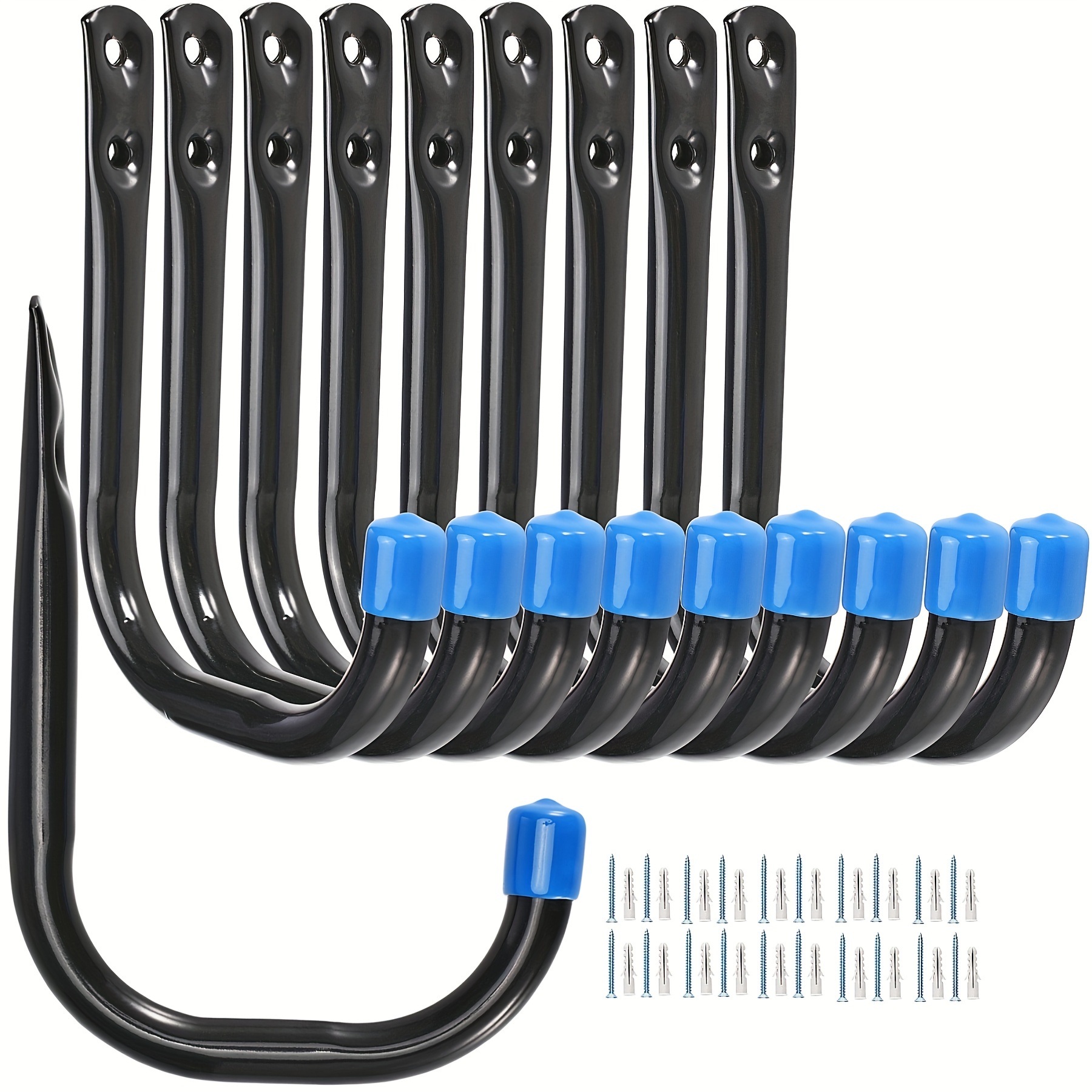 

10pcs Heavy Duty Garage Storage Hooks, Industrial J Utility Hangers With Anti-slip Rubber Coating For Tools, Bikes, Ladders, Chairs, Metal Wall Mount Organizers