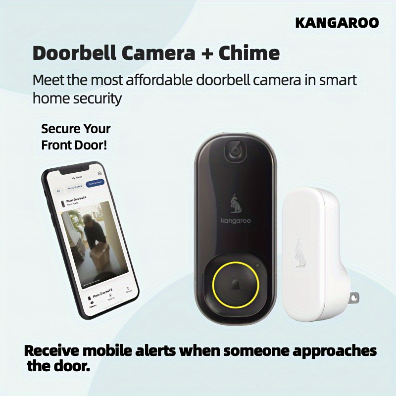 

Kangaroo Wireless Camera Doorbell With Chime, Hd Security Camera, Night Vision, Motion Sensor, Battery Power, Control Home Security Via App, App Alerts, Support , Cloud Storage, .