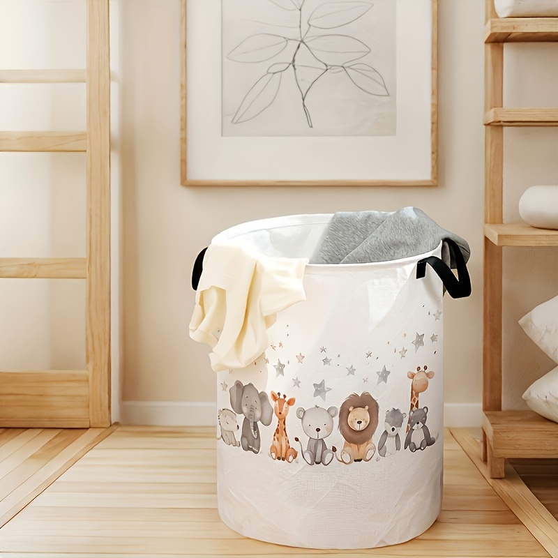 TEMU 1pc, Giraffe And Elephant Animal Print Storage Box. Suitable For Room Decoration, Baskets, Bedrooms, And Other Multi- Round Storage Containers.