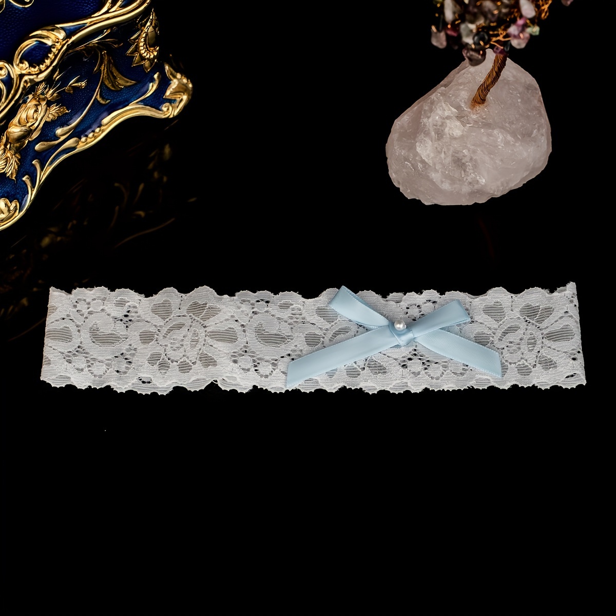 Elegant Pearl And Lace Garter With Light - Wedding And Special Occasions