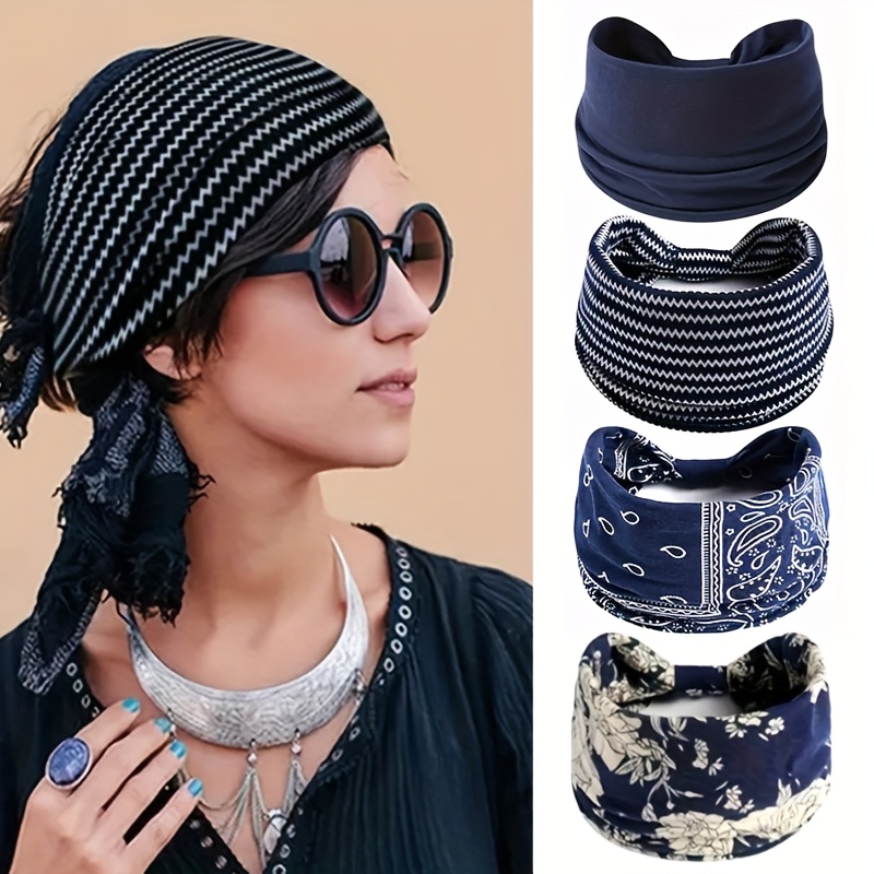 TEMU 4pcs/pack Women's Non-slip Knotted Wide Headband, Bohemian Headband Hair Additions, Suitable For Yoga, Running, Sports, Multifunctional Fashion Headband