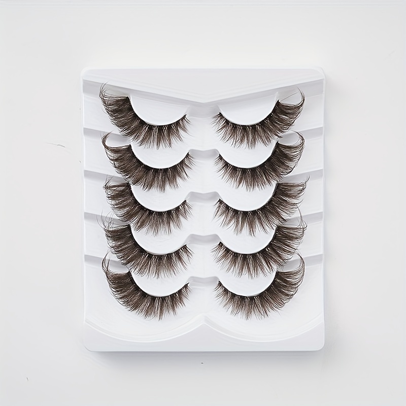 TEMU 5 Pairs Of Brown Lash Extensions With Clear Band - Reusable, For & Look