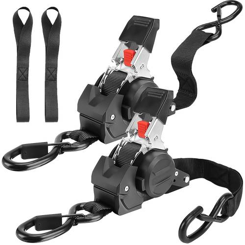 item picture heavy duty automatic retractable cargo straps with s shaped hooks and clips no labor saving design towing cargo bundling and outdoor camping featuring durable metal hardware