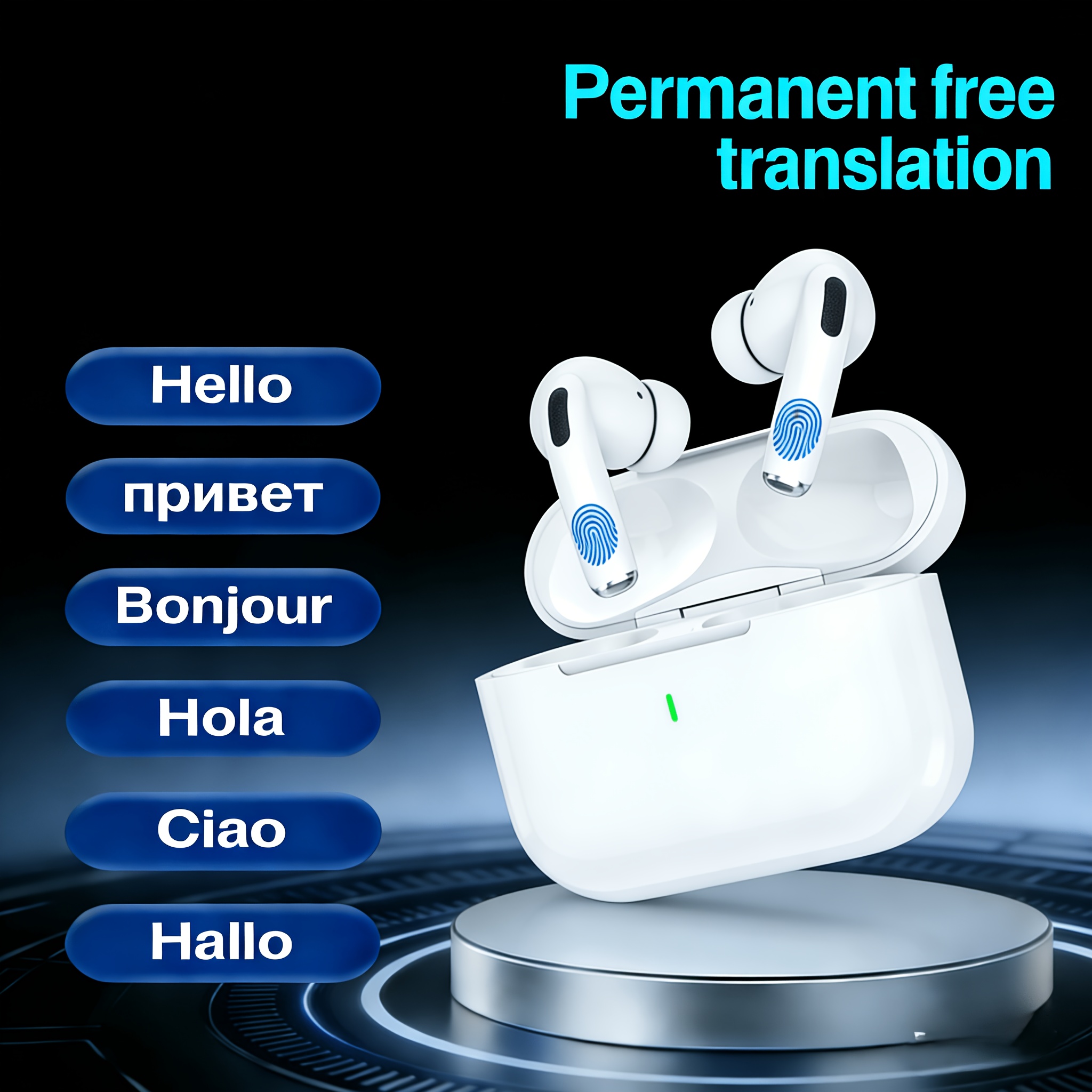 TEMU New Permanent Free Ai Translation Earphones, Tws In-ear Earbuds With Long , Built-in Microphone, , Type-c Rechargeable Case, Suitable For Music,
