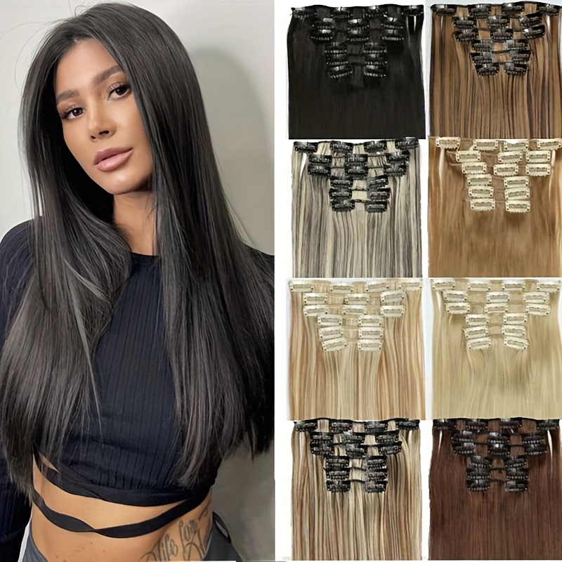elegant womens long straight hair extensions heat resistant synthetic clips for blonde black hair daily use stylish hairpiece heatresistant hairpiece durable hairpiece details 0
