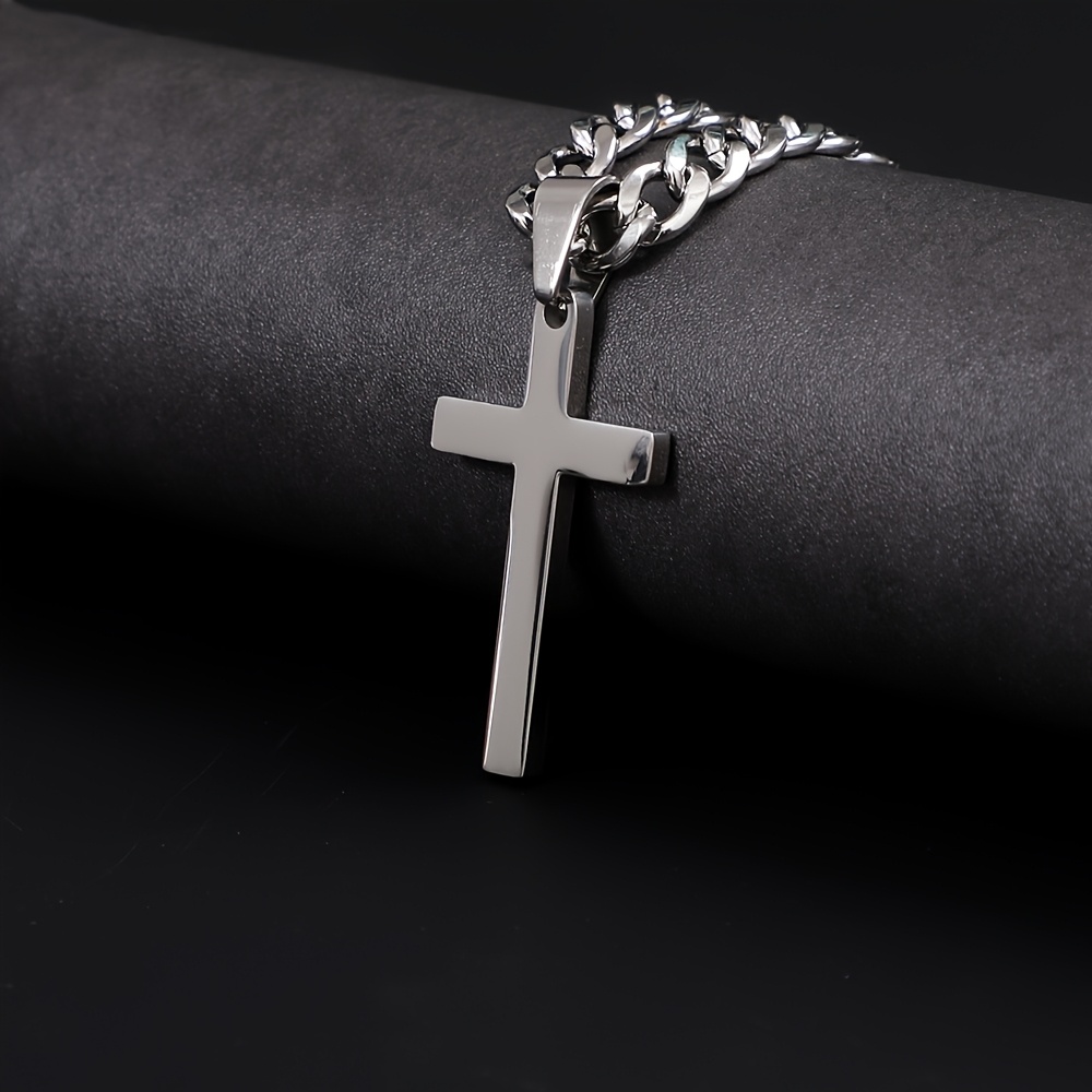 Image of New European And Hip-hop Stainless Steel Cross Pendant Necklace For Men, Simple Classic Vintage