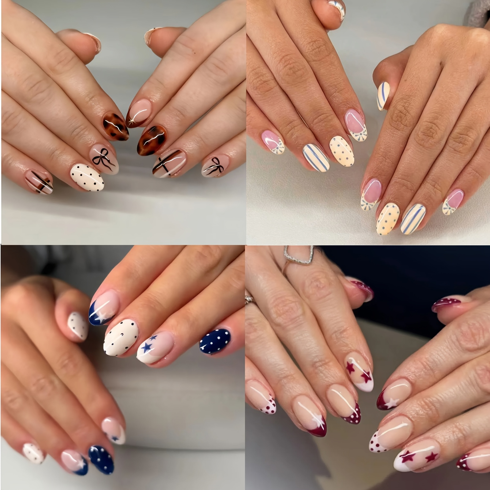 E-shop 96 Stück. Neues Retro Oval Medium-Lang Press-On Nagel Set. Weiche Gel Falsche Nägel für Frauen, Acryl Wiederverwendbare Nagel Deko.