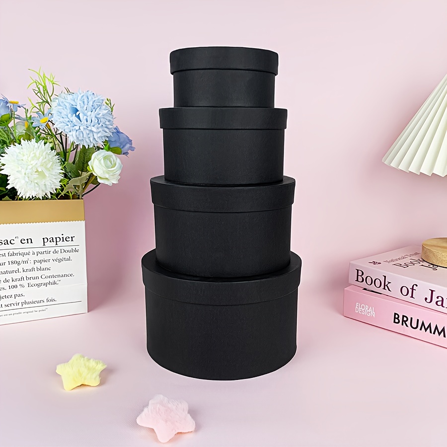 TEMU 4pcs Black Round Gift Box Set With Lids, Assorted Sizes Gift Packaging Boxes, Storage Gift Boxes - Suitable For Home Decor, Daily Storage, Gift