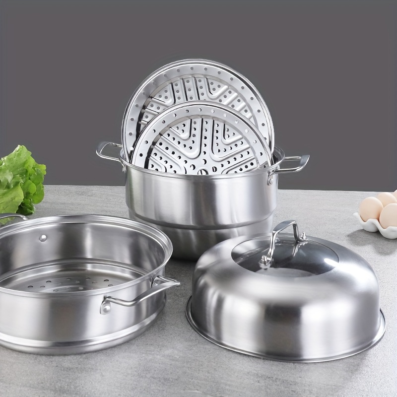   versatile 3 tier stainless steel steamer pot with composite bottom   induction cooktops ideal for   use details 2