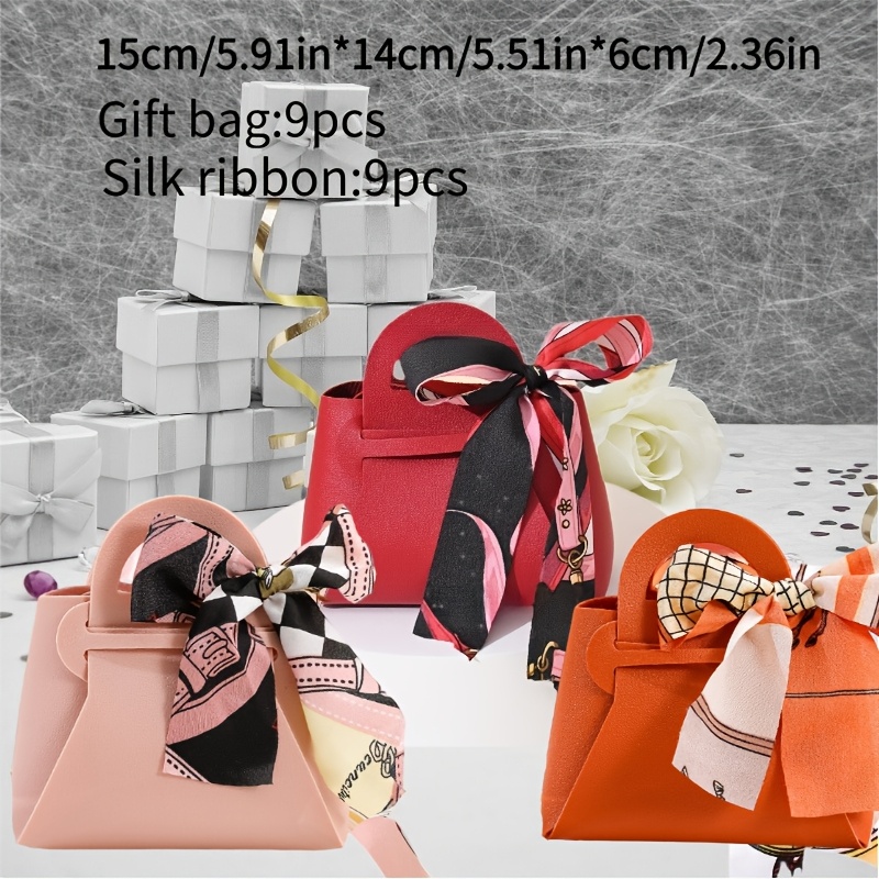 TEMU Cadeau pour elle/lui Ensemble de 18 pièces Style Ins Européen avec Ruban en Cuir ( 9 sacs cadeaux et 9 ), Mariage, Anniversaire, Fête Bonbon