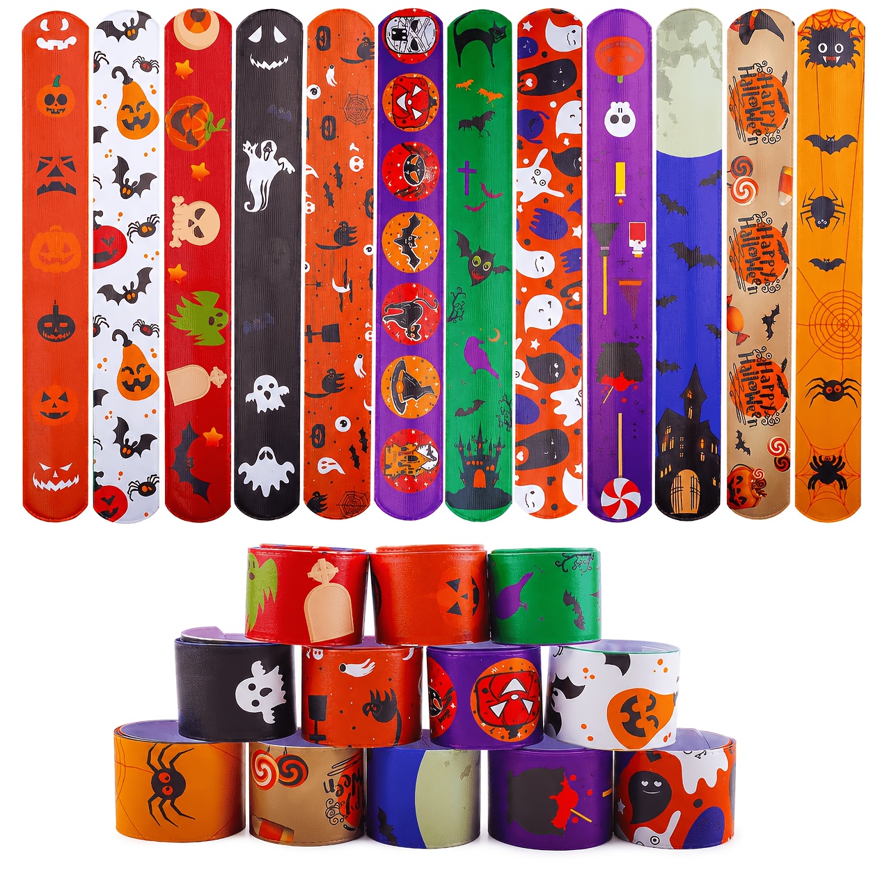 Image of Halloween Slap Bands For Kids, 13pcs Slap Bands Bulk, Party Favors Toys, 12 Different Designs For Supplies, Treat Bags Gifts Christmas