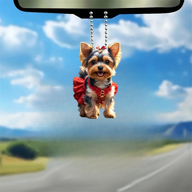 

2d Acrylic Yorkie Puppy Ornament: 8cm/3.15inch, 5cm/1.96inch, 0.37cm/0.14inch, Christmas Tree, Car Mirror, Or Keychain