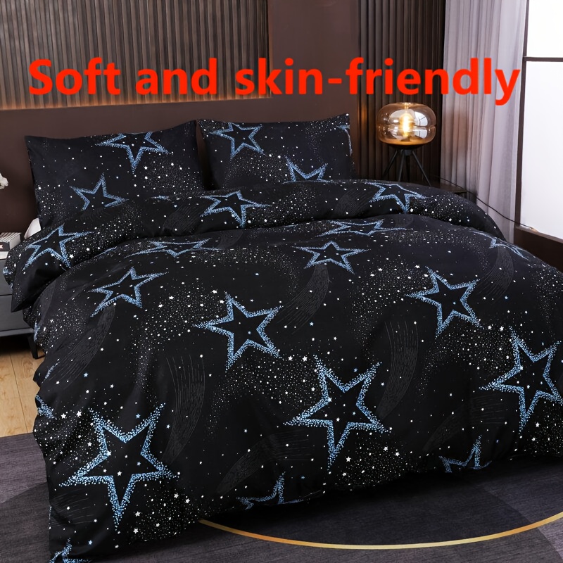 3pcs Starry Sky Bedding Set, 80g/m² Polyester, Lightweight, Use, Zipper Closure, Machine Washable, Includes 1 Flat Sheet And 2 Pillowcases (comforter Not Included), Holiday Gift