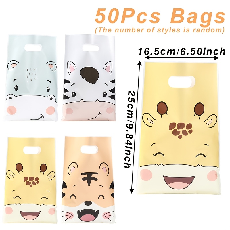 TEMU 10/25/50pcs, Adorable à Main Animal de Dessin , Sacs à Main Motif Tigre Hippopotame Zèbre , Sacs Cadeaux de Fête Thème Zoo pour Anniversaire,