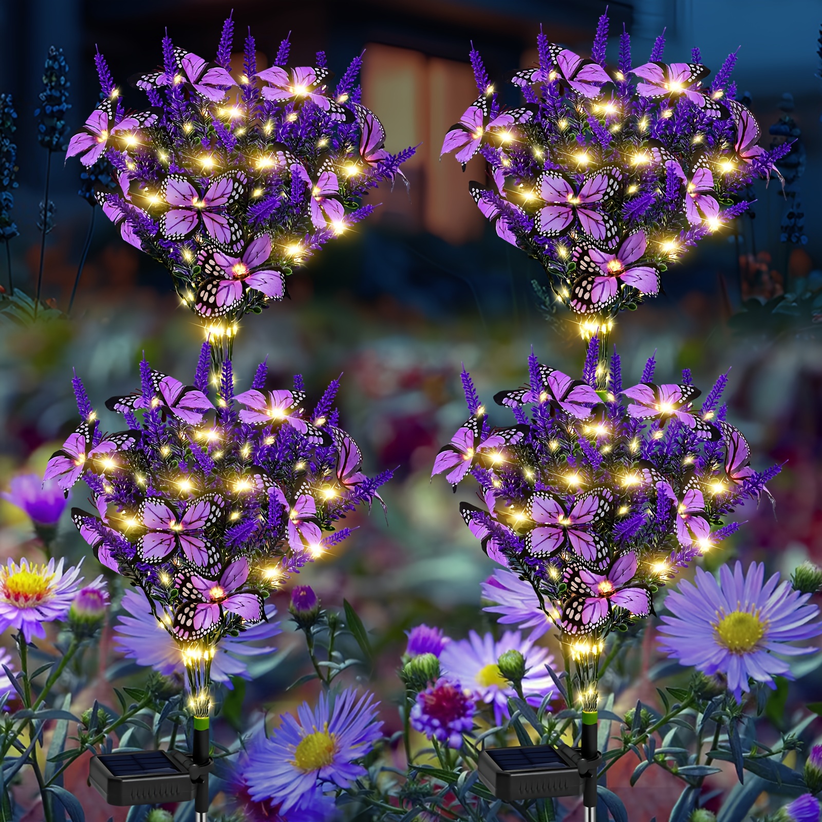 

4 Pack Solar Garden Lights, Solar Lavender Butterfly Lights, Solar Lights Outdoor Decoration, Swaying By Wind, Yard Patio Pathway Lawn Decoration