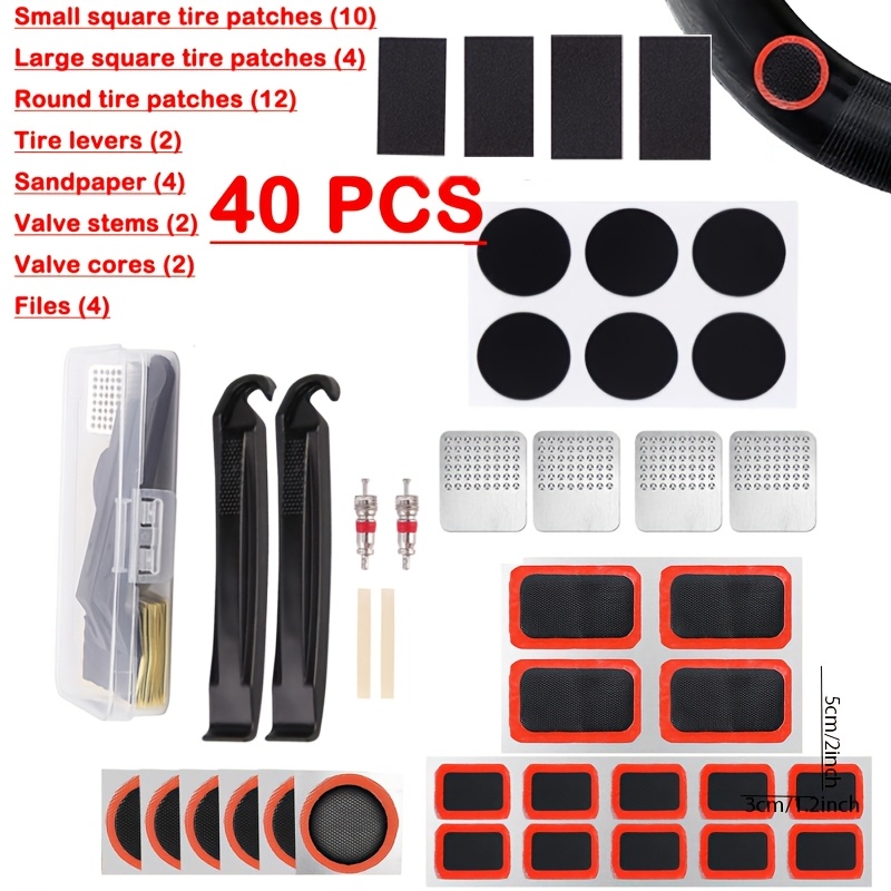 TEMU 40pcs Bicycle Repair Kit, Self-adhesive Patch Set, Portable Storage Case With Tools, Valve, And Tube, Suitable For Mountain Bikes, Commuter