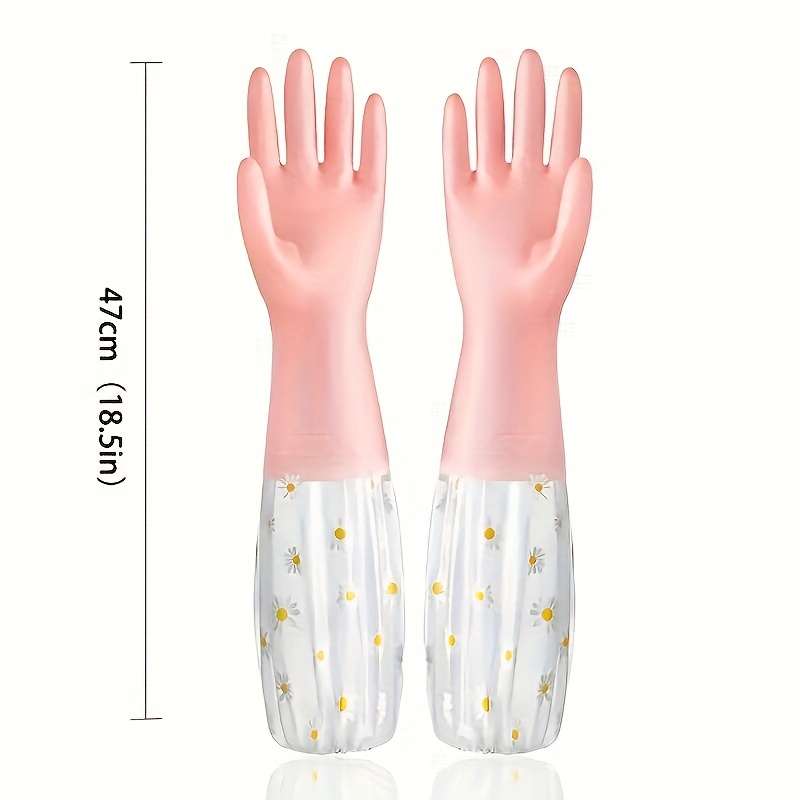 1 pair long sleeve waterproof pvc cleaning gloves non slip   for kitchen dishwashing laundry alcohol free   details 0