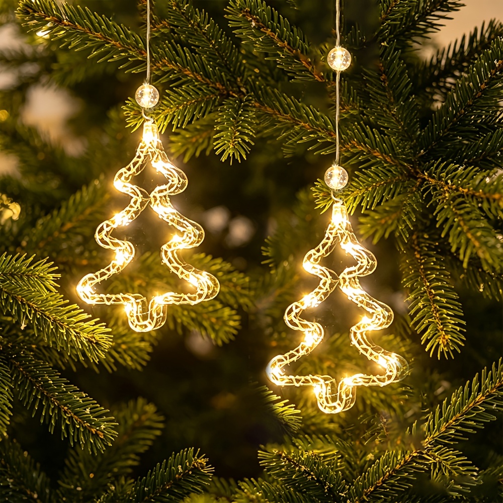 TEMU 2 pezzi Luce Natalizia da Finestra con LED Decorazioni Natalizie a Forma di Albero con di Bolle Luci Stringa Caldo per Finestra Patio Parete