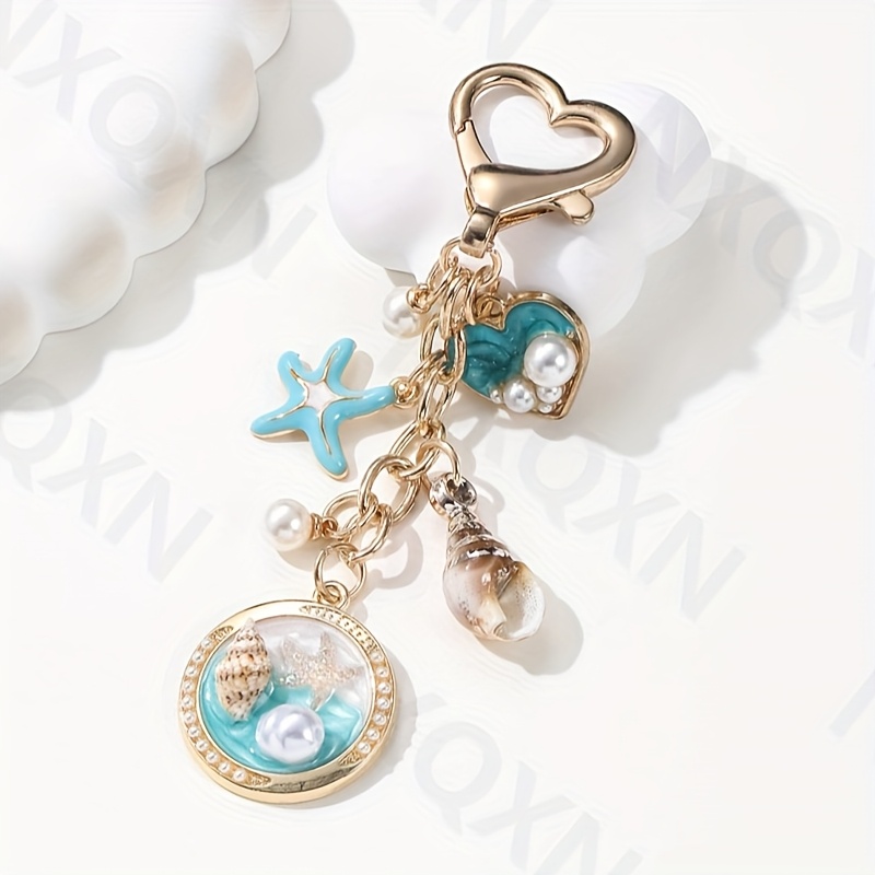 TEMU 1pc Heart Starfish Enamel Keychain | Summer , Fashionable Vintage Style, Ideal For Handbag And Car Decoration, Birthday Gift, Made Of Alloy