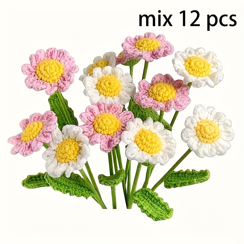 TEMU A Set Of 12 Handmade Daisy Crochet Flowers, Perfect For Decorating Your Home, Car, Or Office. Add A And Are Suitable For Occasions Like