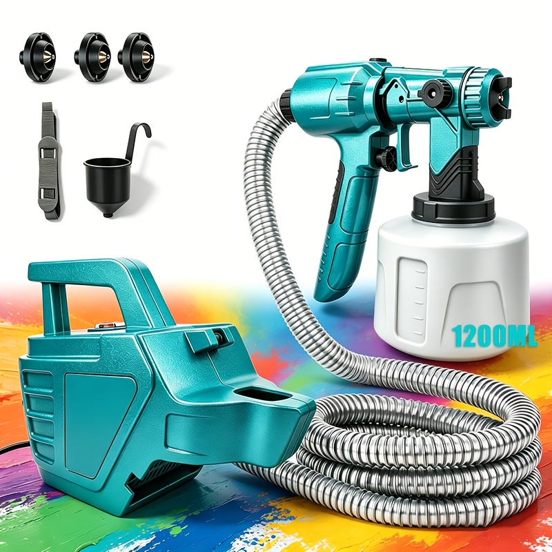 Image of Hvlp Paint Sprayer, Electric Spray Gun With 3 Spray Patterns And 3 Nozzles, 1200ml Container, For Fence, Wall And Furniture Painting, Good Gift
