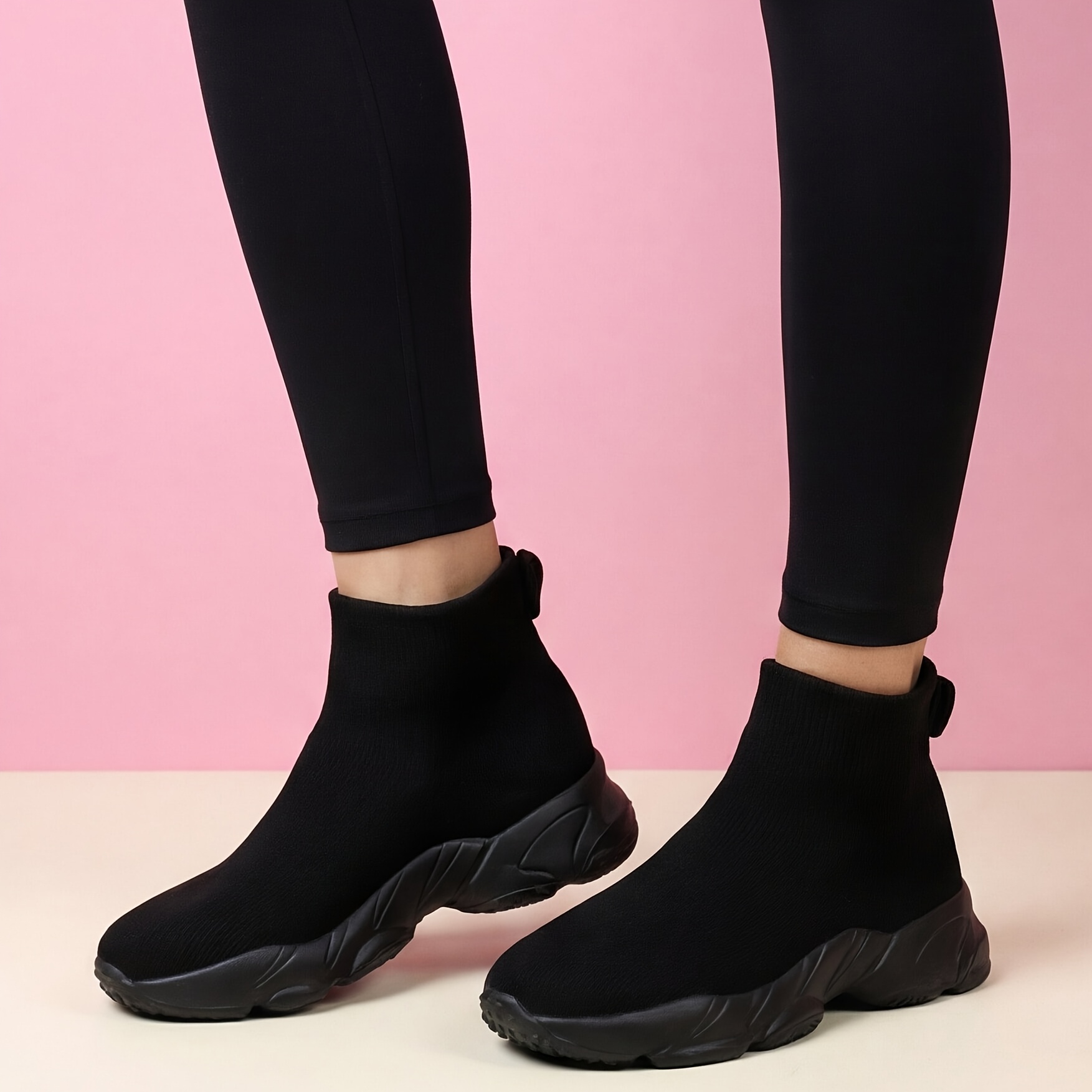 cross border womens sports casual all black high top knit cushioned shock absorbing sock shoes for dancing women shoes sneakers