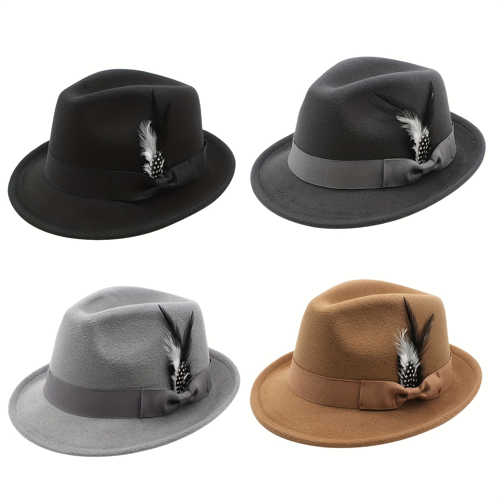 

Flongo Classic Hats For Men Women Short Felt Feather Hat Panama Dress Hat