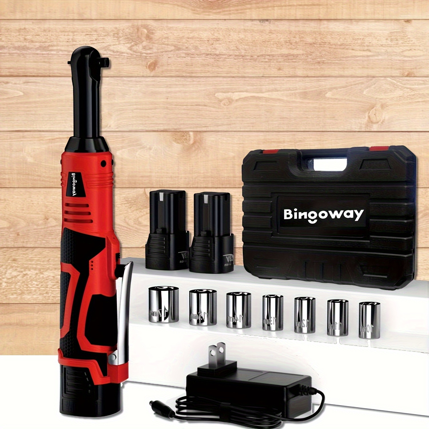 

Bingoway Extended 3/8" Long Neck Cordless Electric Ratchet Wrench Set With 2 Packs 2000mah Lithium-ion Battery, 1 Charger, 7 Sockets And Toolbox, Led Light, Powerful Motor 45ft-lbs(61n.m), Best Gift .